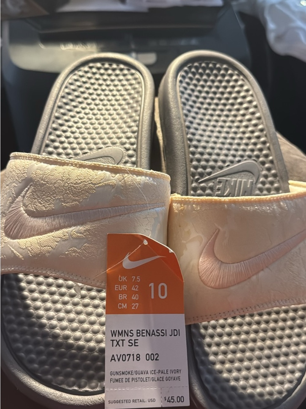 Nike Women's Benassi Slide Sandals in Pale Ivory with Guava Accents